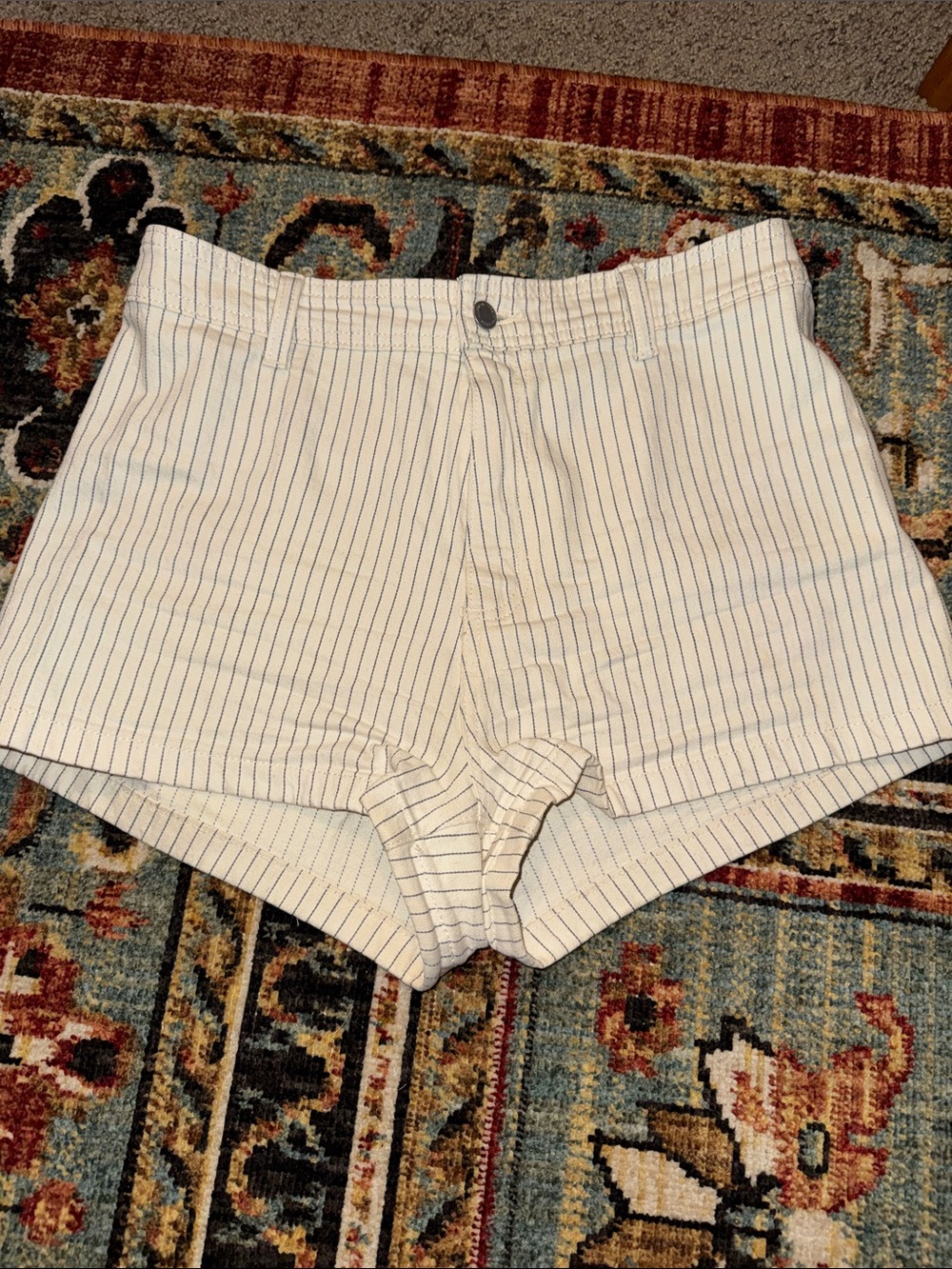 Universal Thread Cream Shorts with Navy Pinstripes